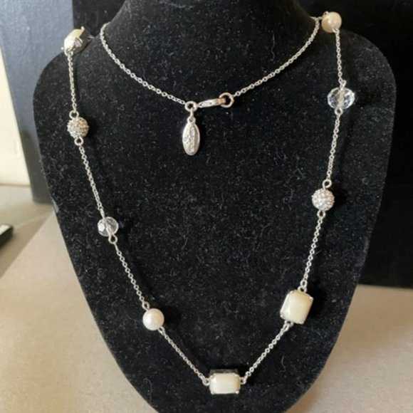 Ann Taylor “Luxury Line” Multi Bead 34" Saturn Necklace in Silver & Cream Tones - Picture 3 of 7